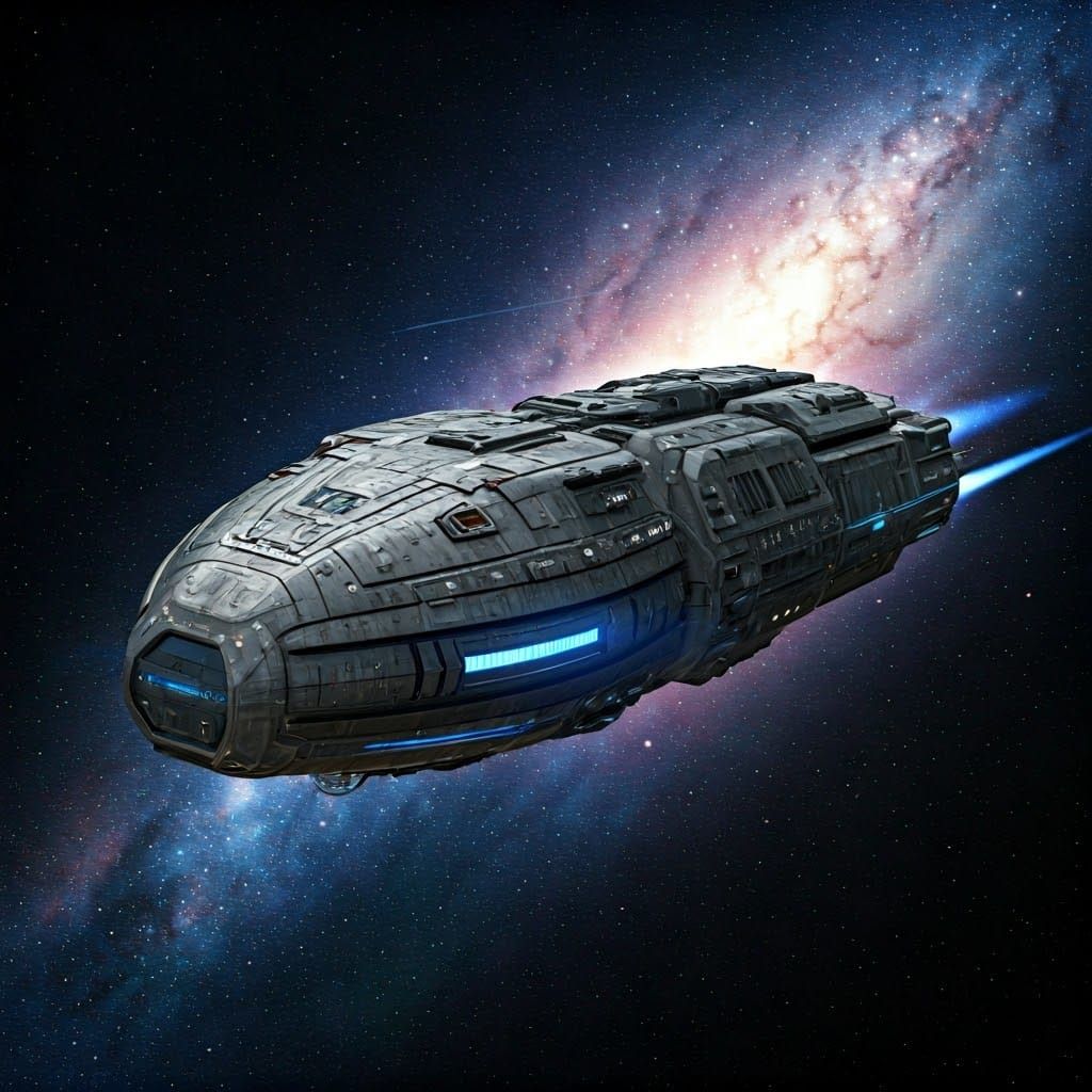 Sleek Futuristic Spaceship Soars Through Vibrant Galaxy