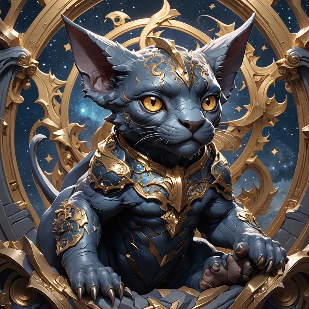 Chibi Gargoyle Panther in Starry Night Style