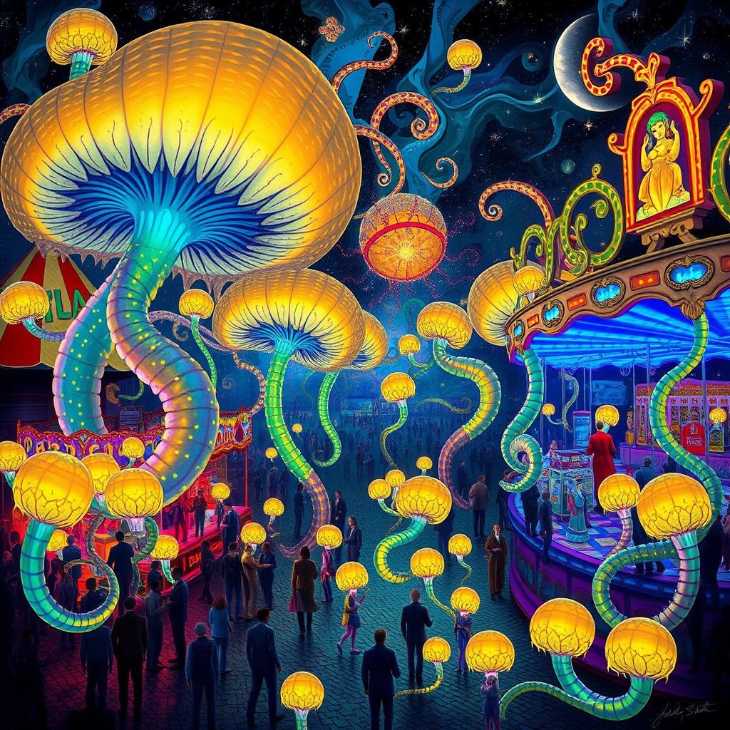 Bioluminescent Beings Transform Dreamlike Carnival, Surreal ...