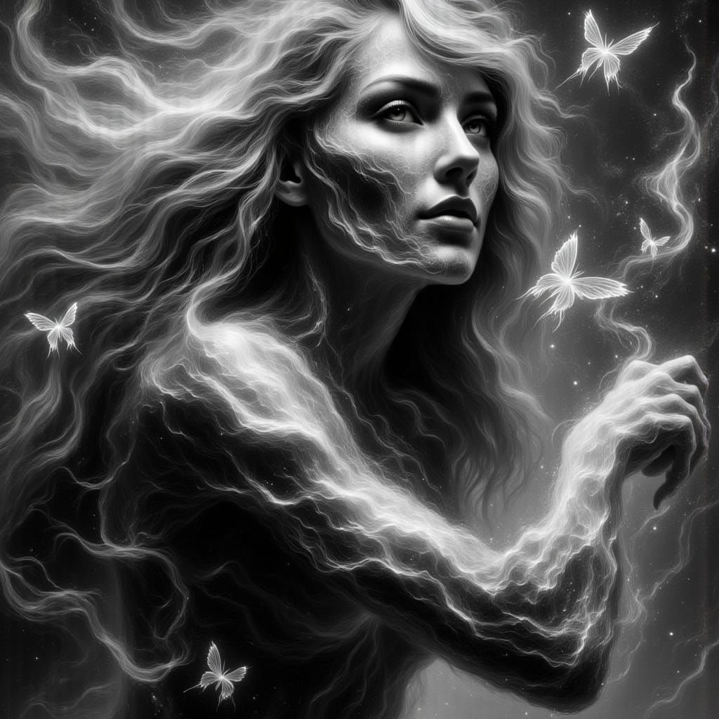 Ethereal Ghostly Woman in Dreamy Gouache Style