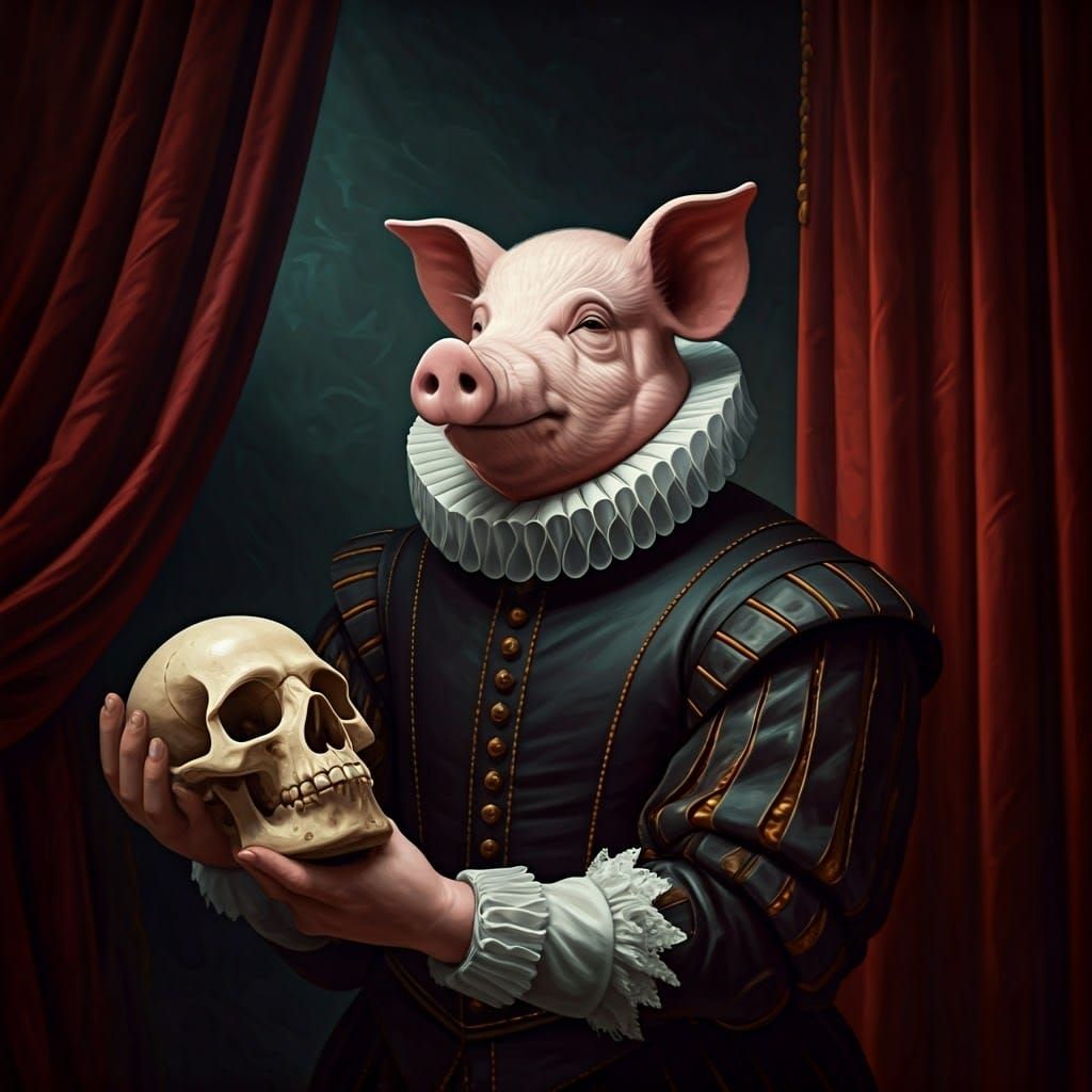 A Pig Actor Hamlet in Luxurious Sixteenth Century Costume