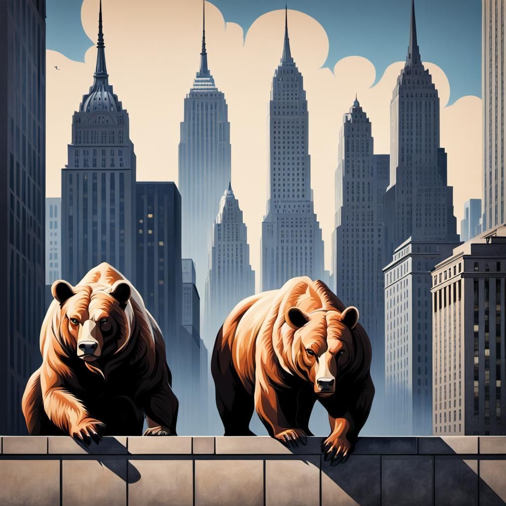 Art Deco Bull and Bear Face Off on Wall Street