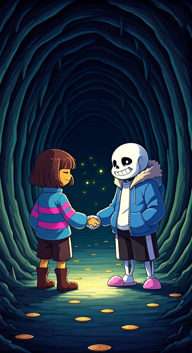 Sans and Frisk Shaking Hands, Anime Style