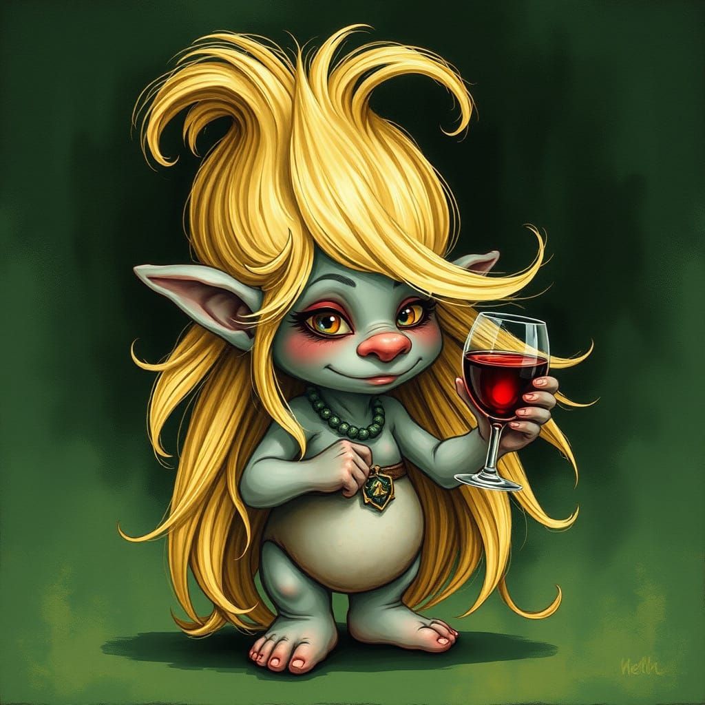 Fantasy Troll with Wine in Medieval Style