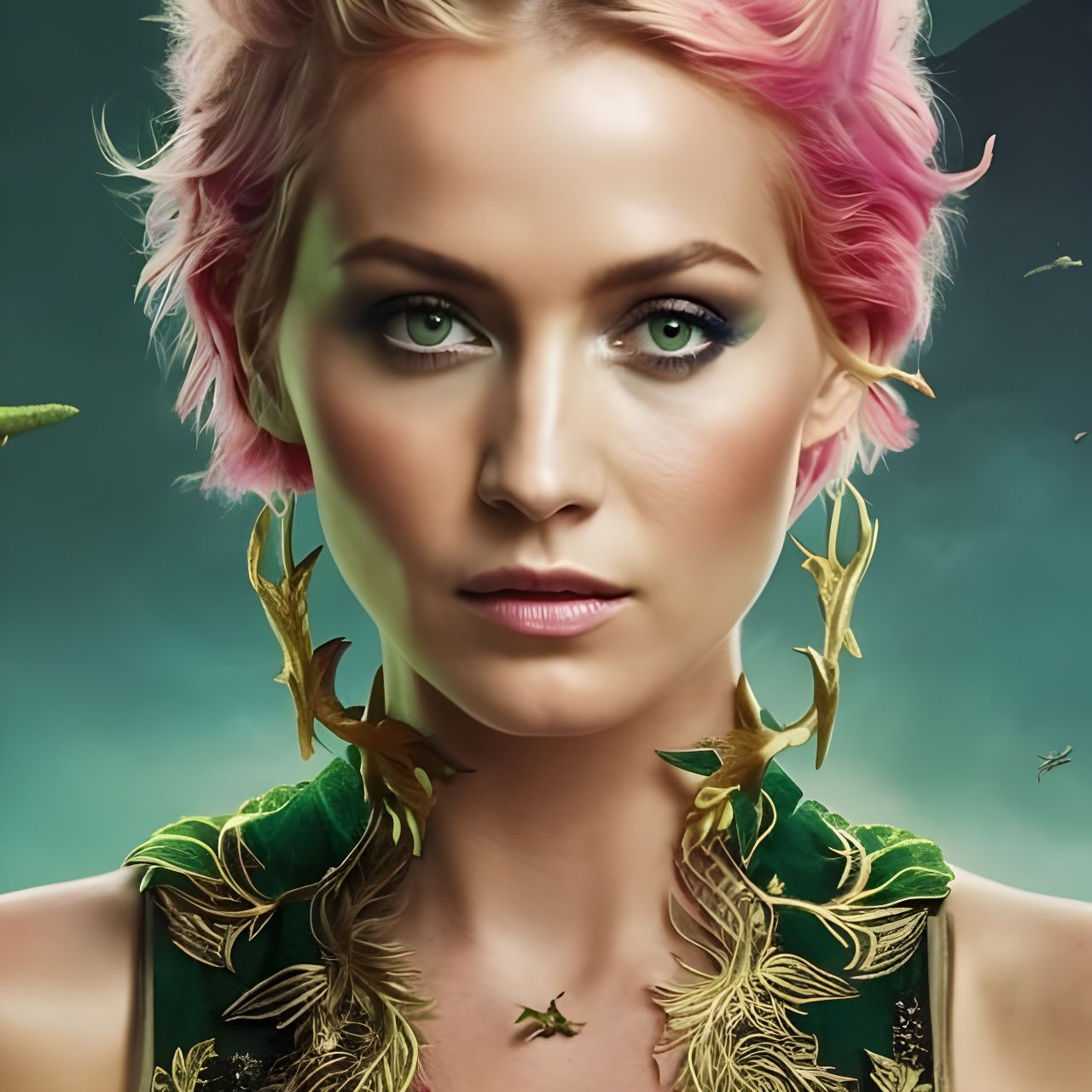 Forest Goddess Portrait with Dragon Embroidery