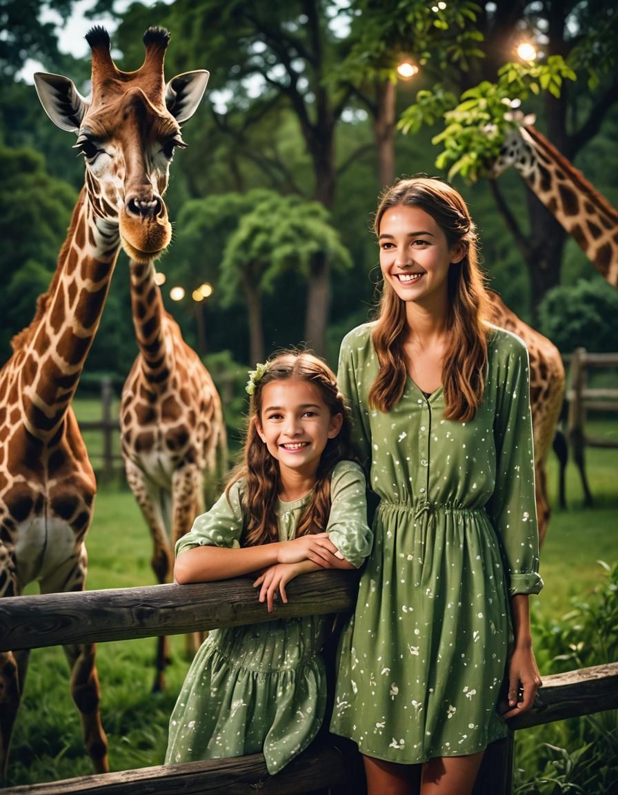 Dreamy Midnight Giraffe Portrait in Watercolor Style