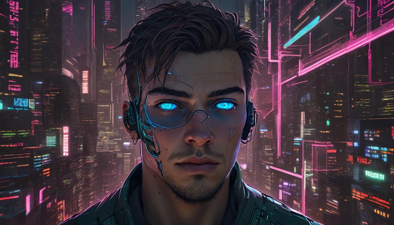 Cyberpunk Hacker Portrait with Cybernetic Eye