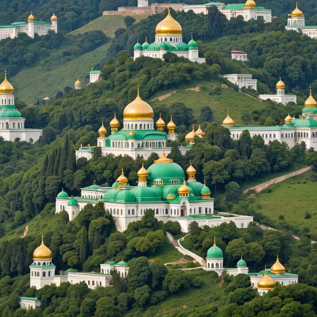 Majestic Palace with Green and Gold Domes