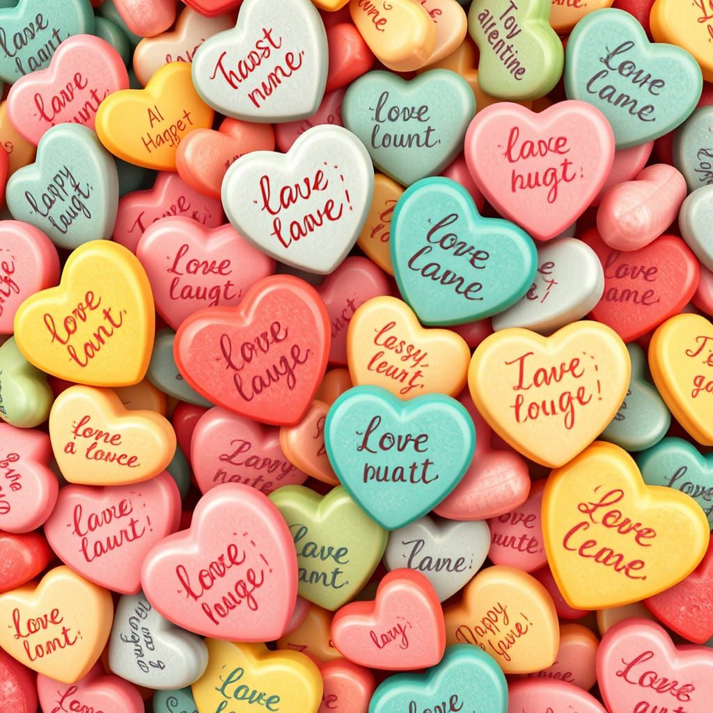Whimsical Candy Heart Explosion in Pastel Colors