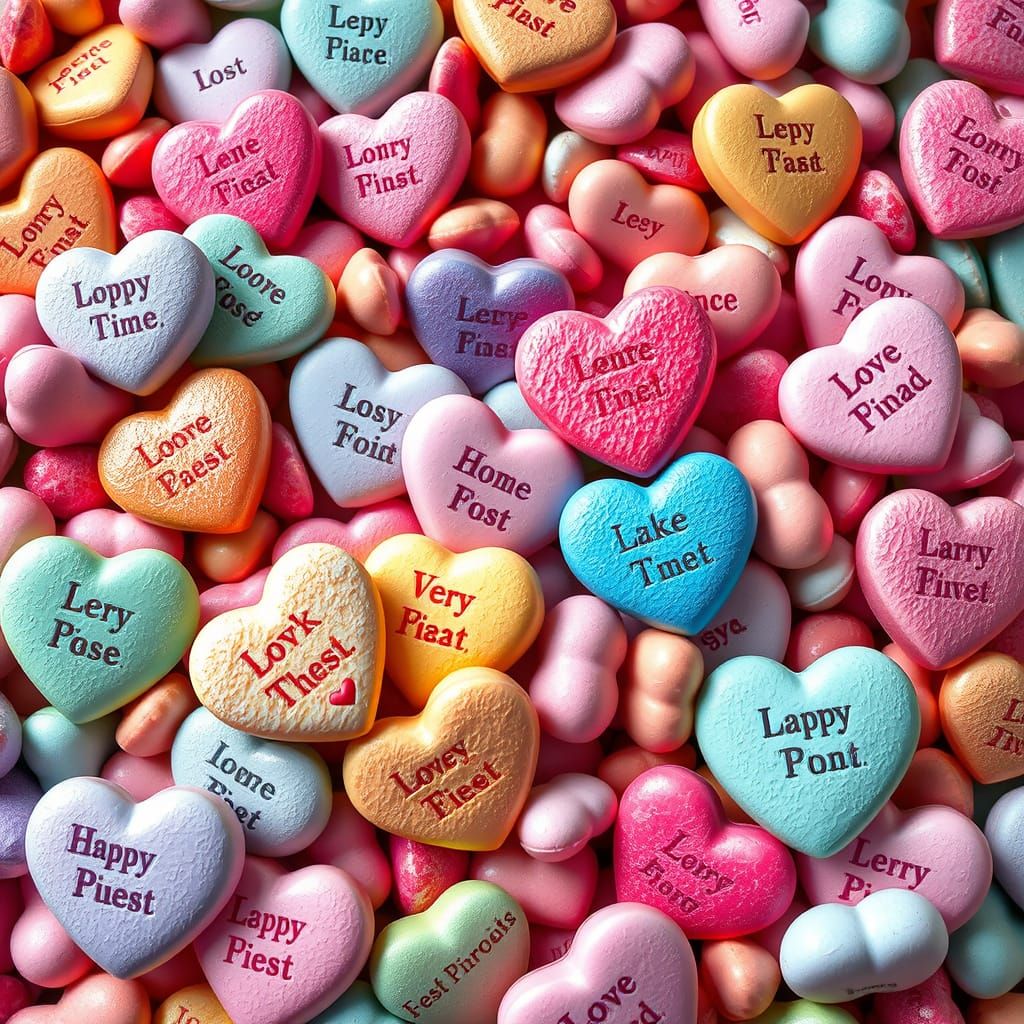 Vibrant Whimsy: A Dreamlike Scene of Candy Hearts