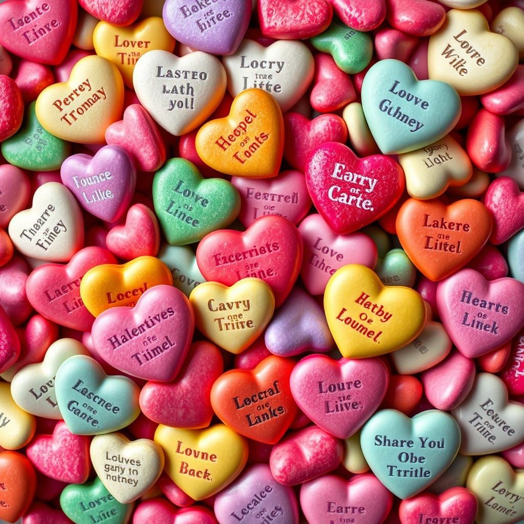 Whimsical Candy Heart Explosion in Dreamy Surrealist Style