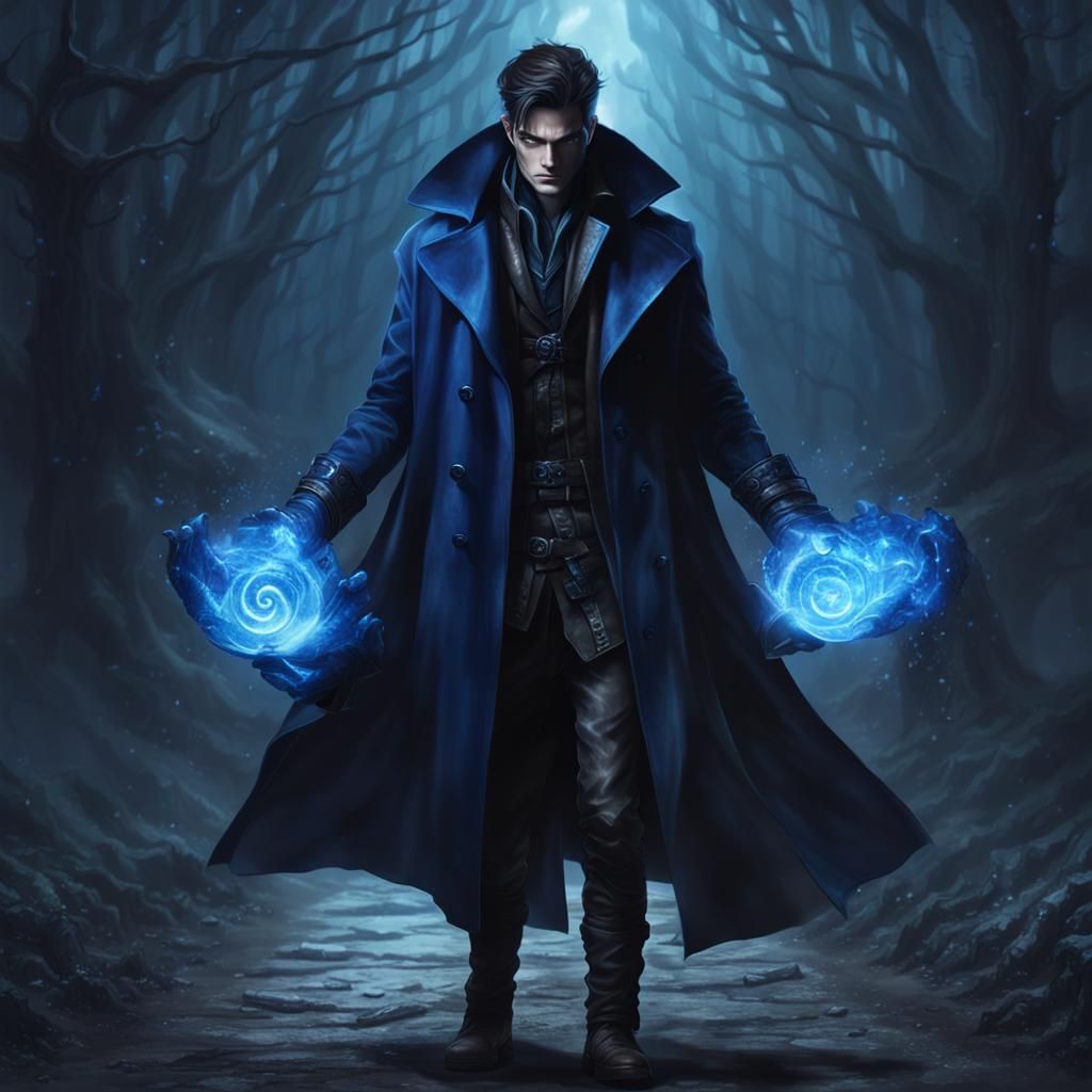 Dark Fantasy Mage with Blue Magic