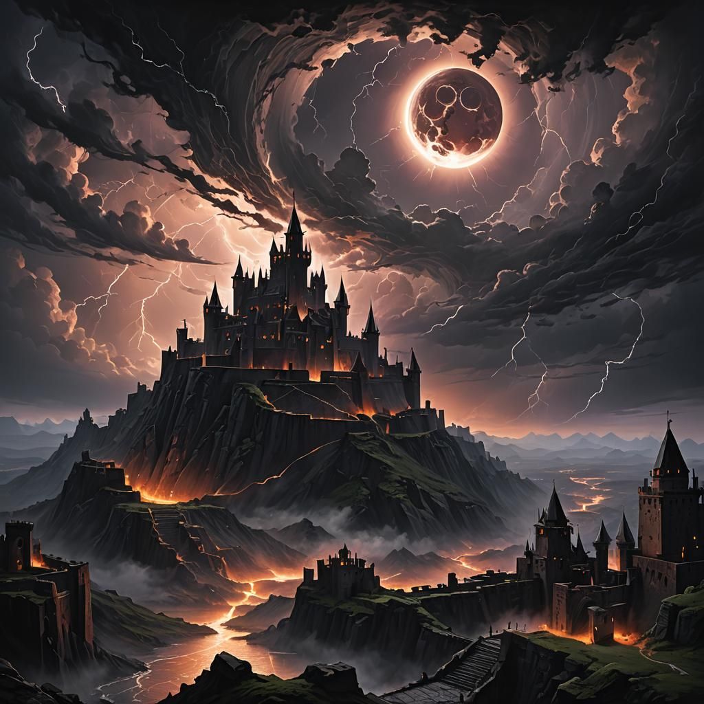Obsidian Fortress in Eternal Eclipse: Dark Fantasy Art