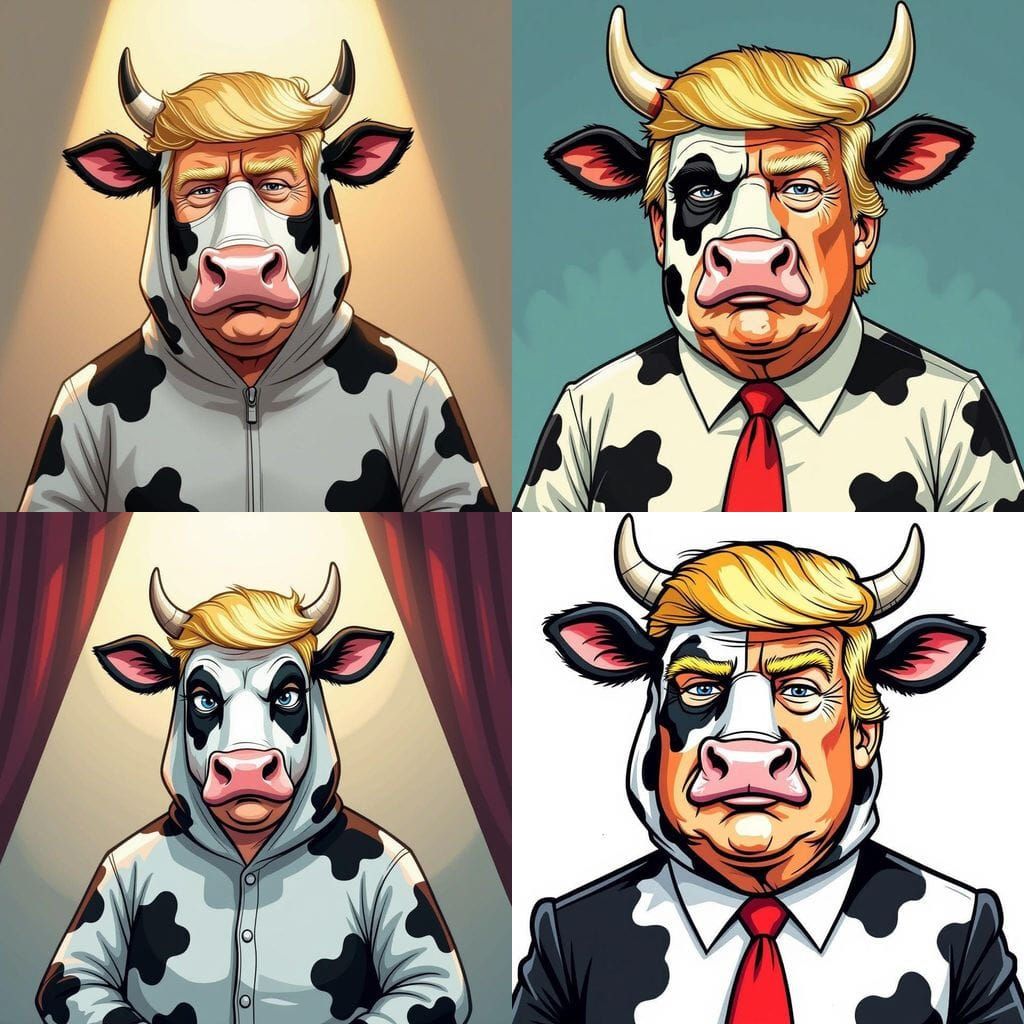 Cartoon Donald Trump in Cow Costume with Udders