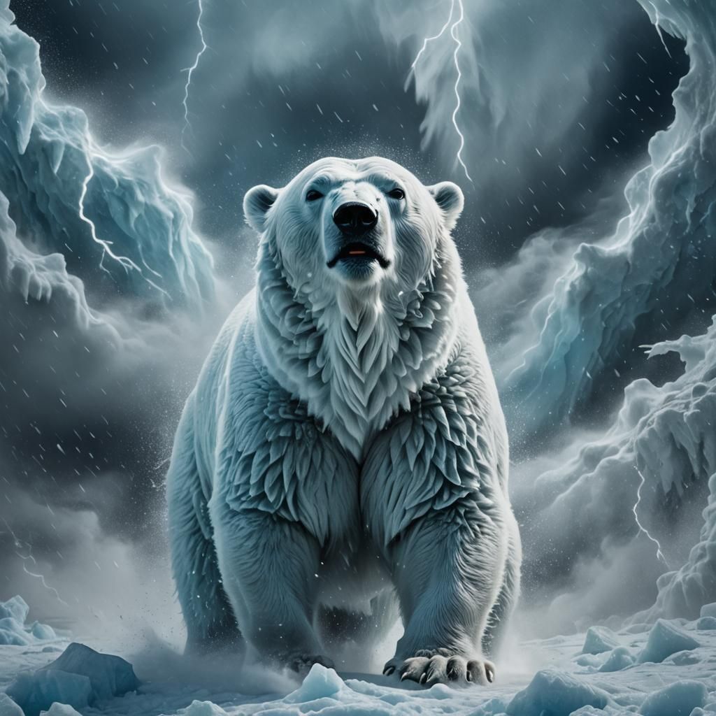 Luminous Polar Bear Transforms into Blizzard