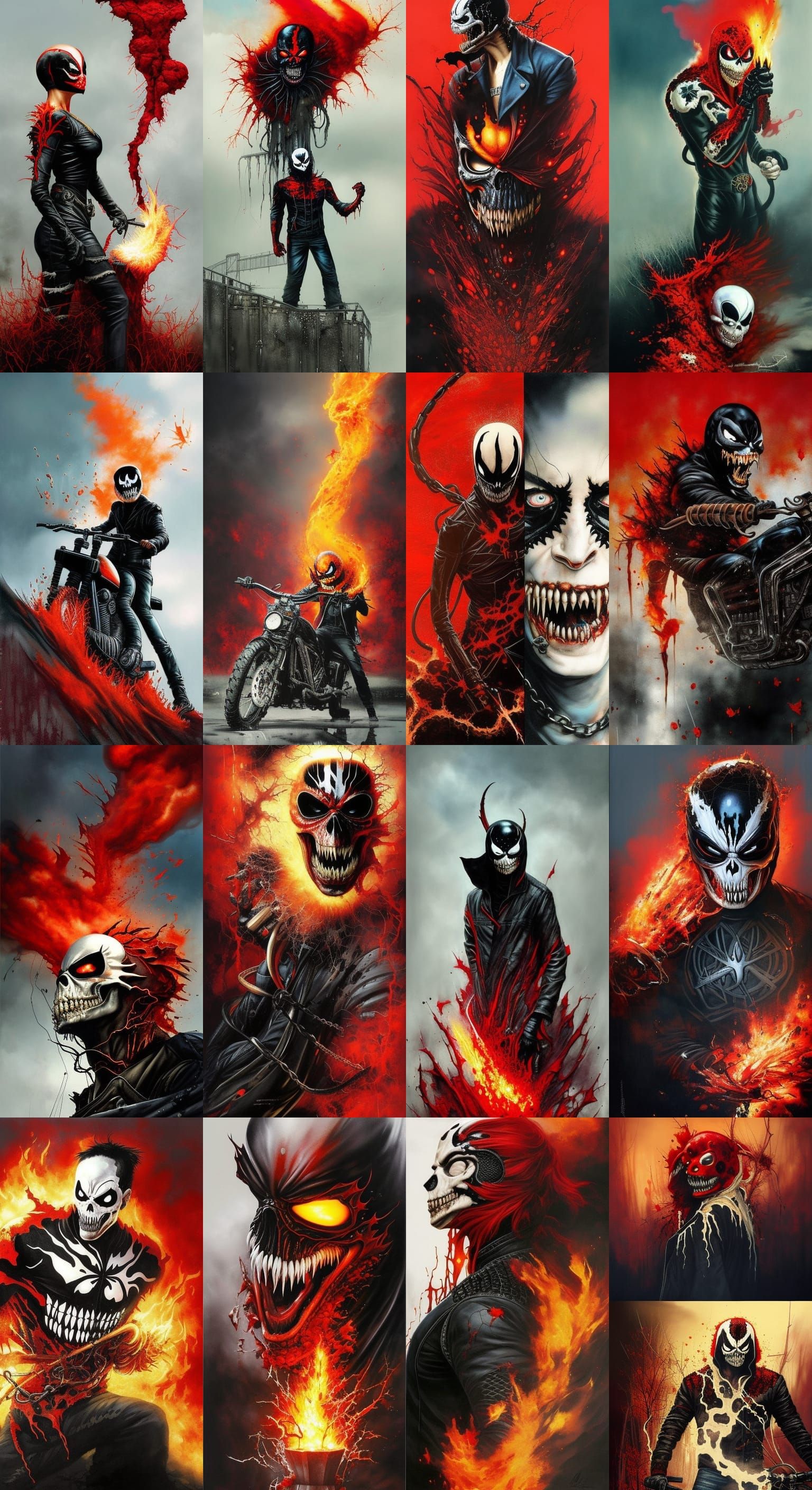 Creepy Venom Ghost Rider Fusion in Oil on Canvas