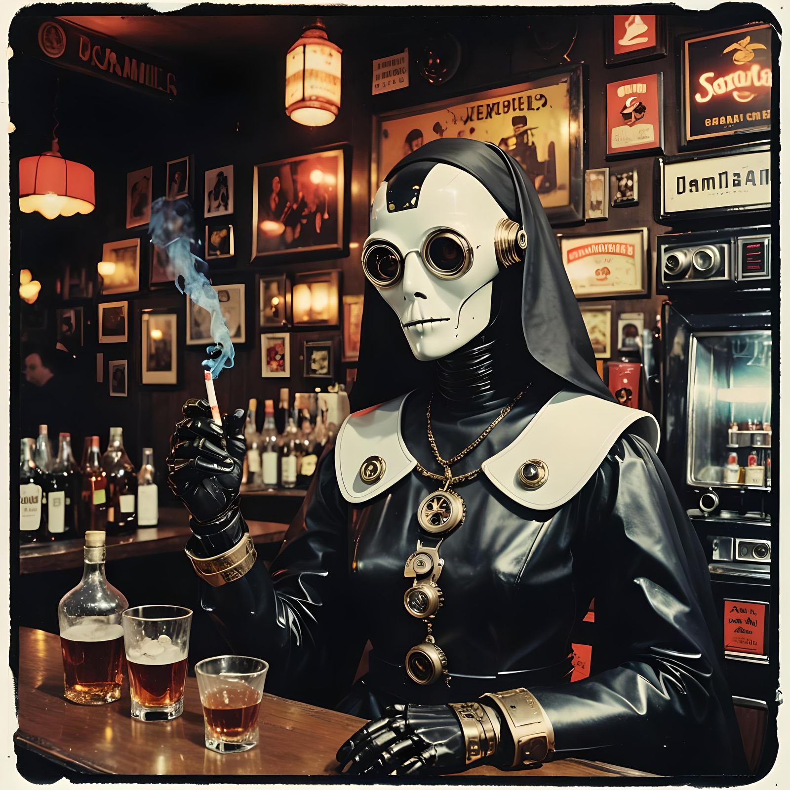 Steampunk Robot Nun in Satanic Bar, Pop Art