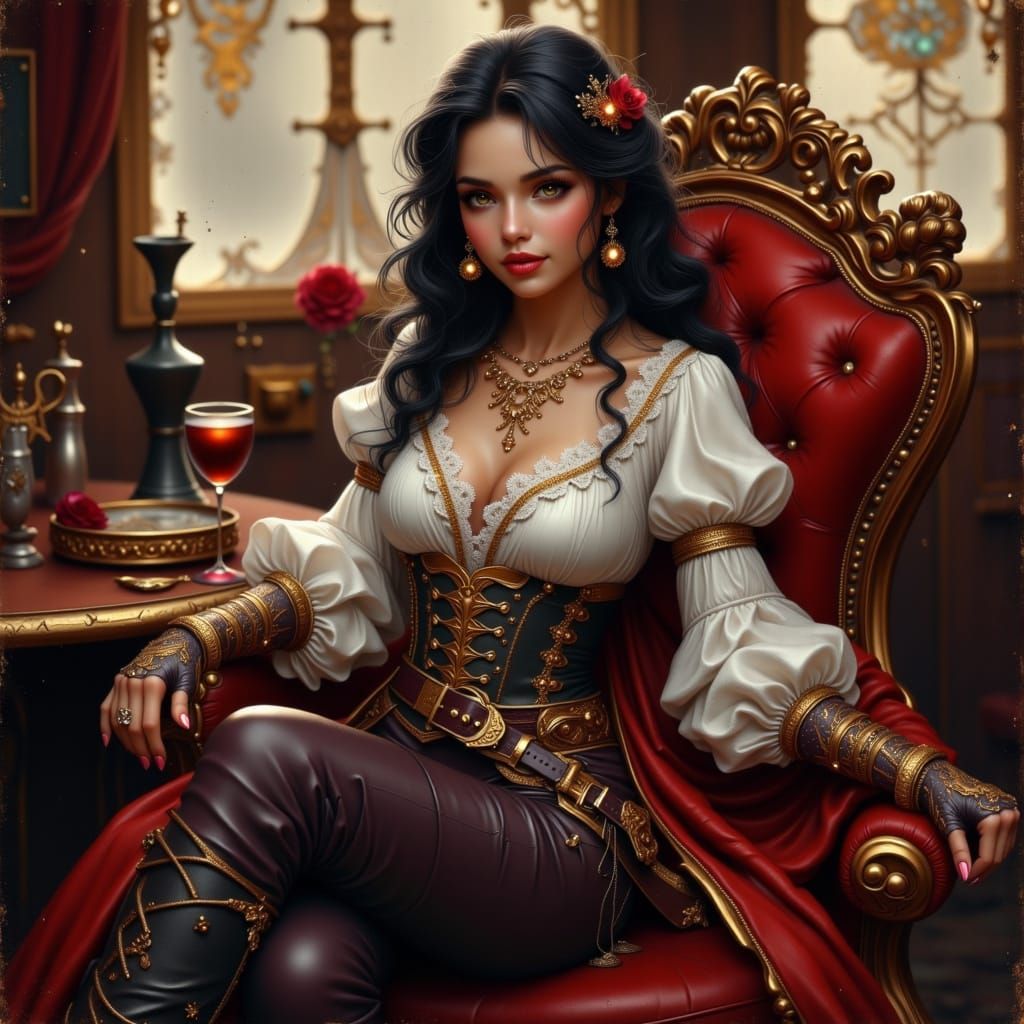Pirate Captain in Opulent Cabin, Realistic Style