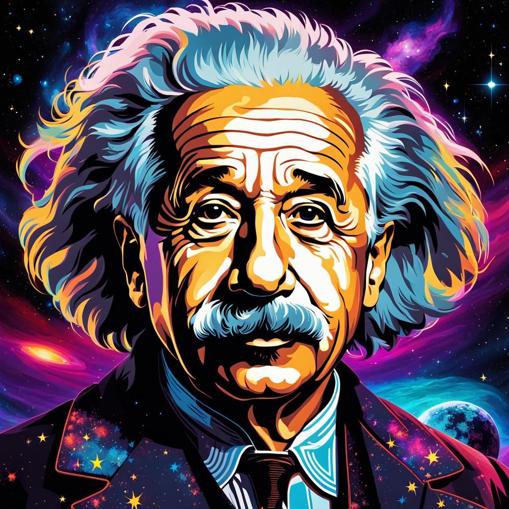 Einstein Galaxy Portrait in Maximalist Surrealism