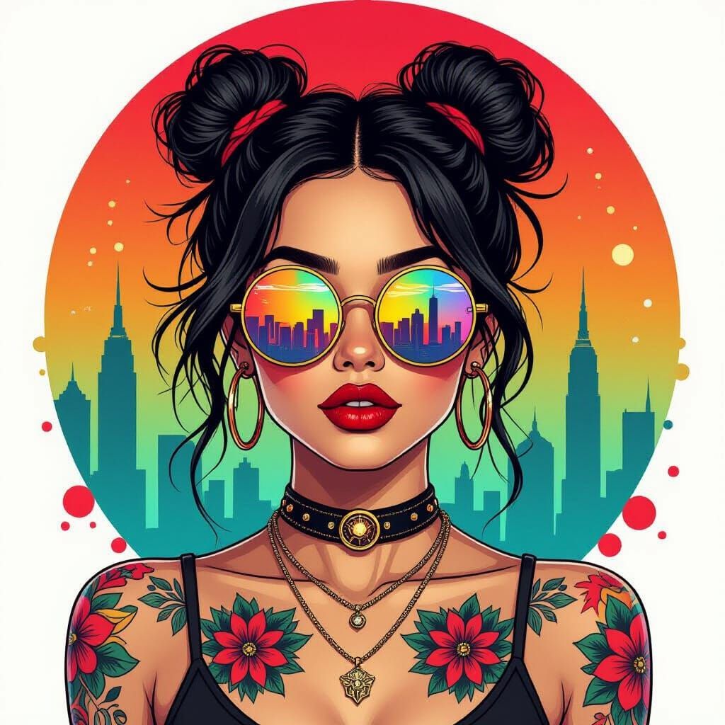 Woman with Reflective Glasses in Neon Futurism