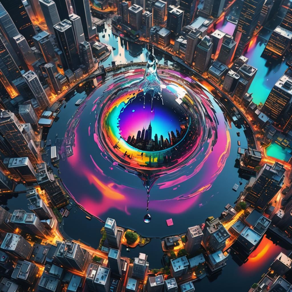City in a Drop: Vibrant Digital Art in 8k