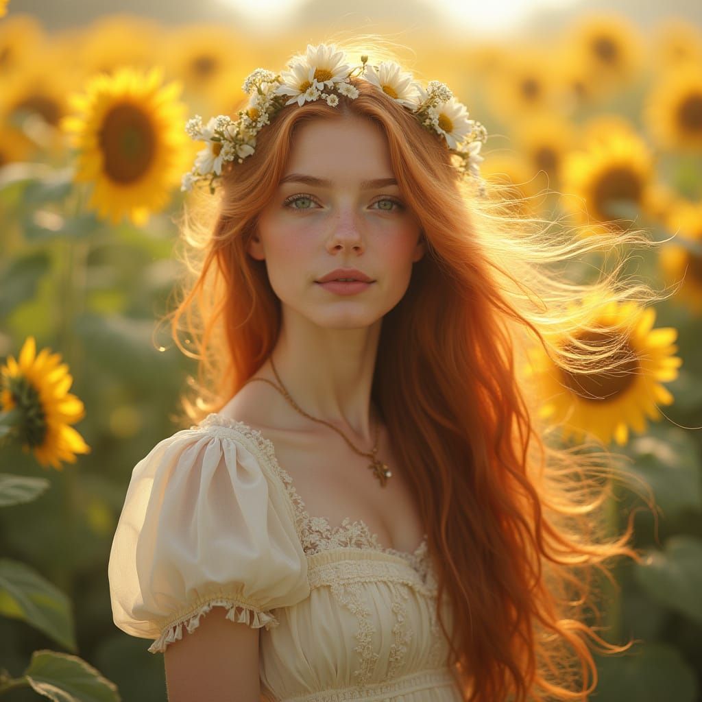 Ethereal Maiden in Sunflower Field