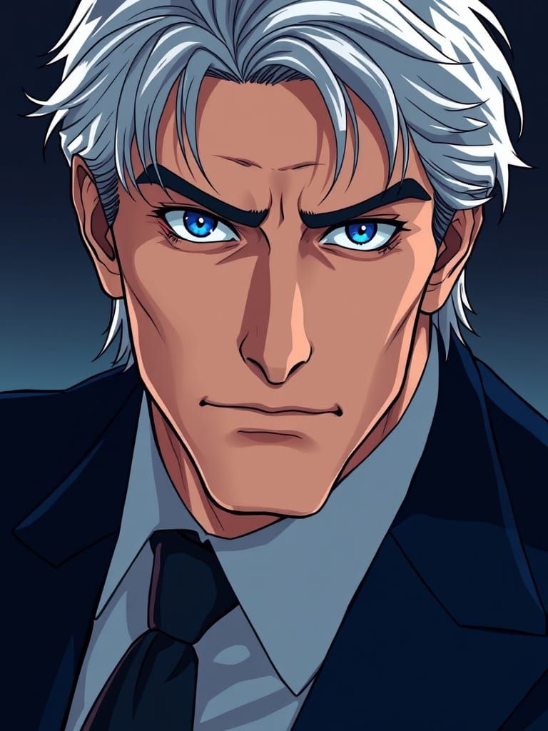Anime-Style Portrait of Elegant Man in Suit