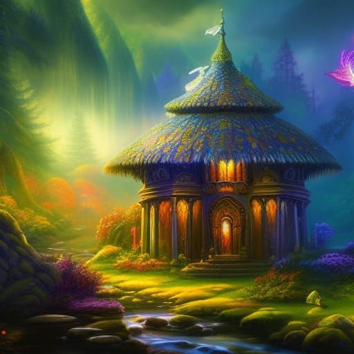 Elegant Hobbit House Mushroom in Magical Forest