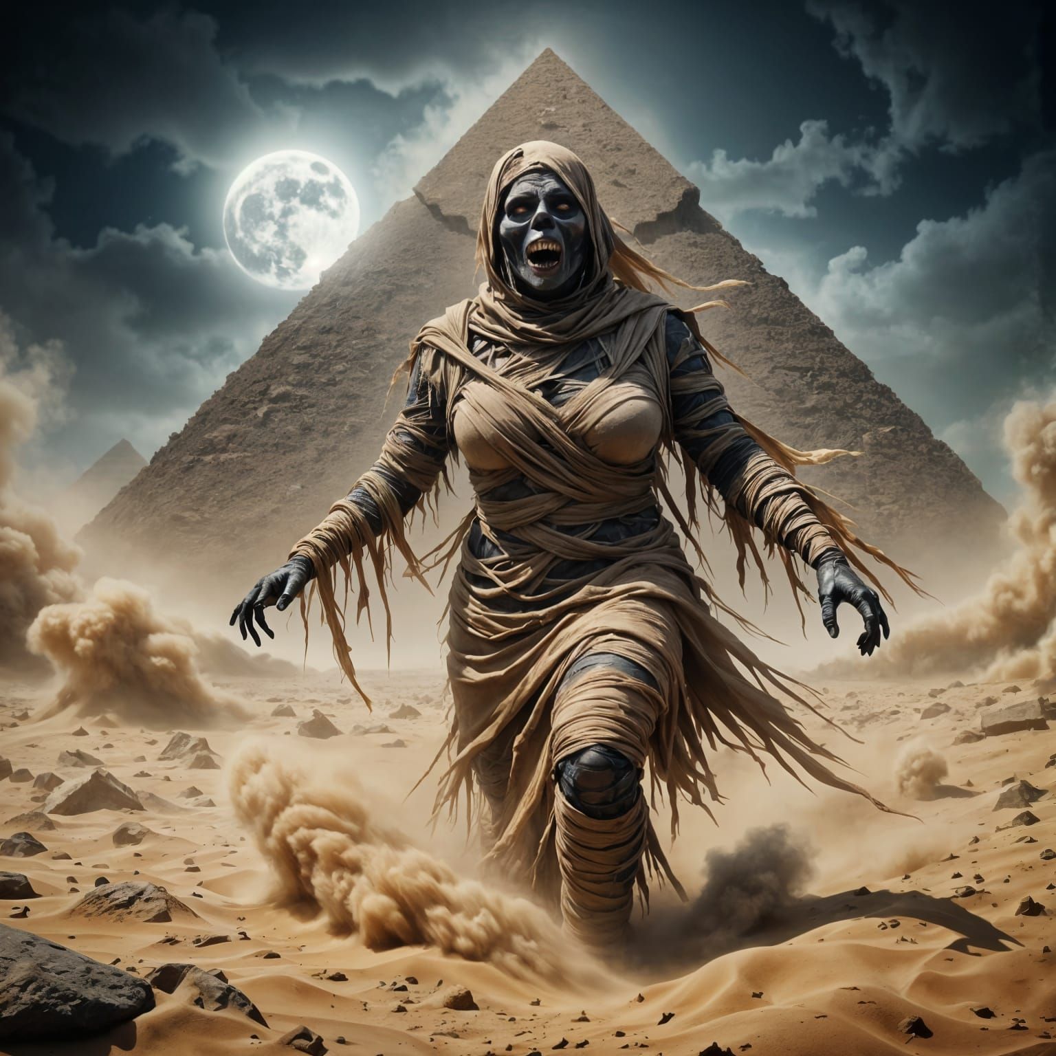 Ethereal Desert Mummy Under Full Moon