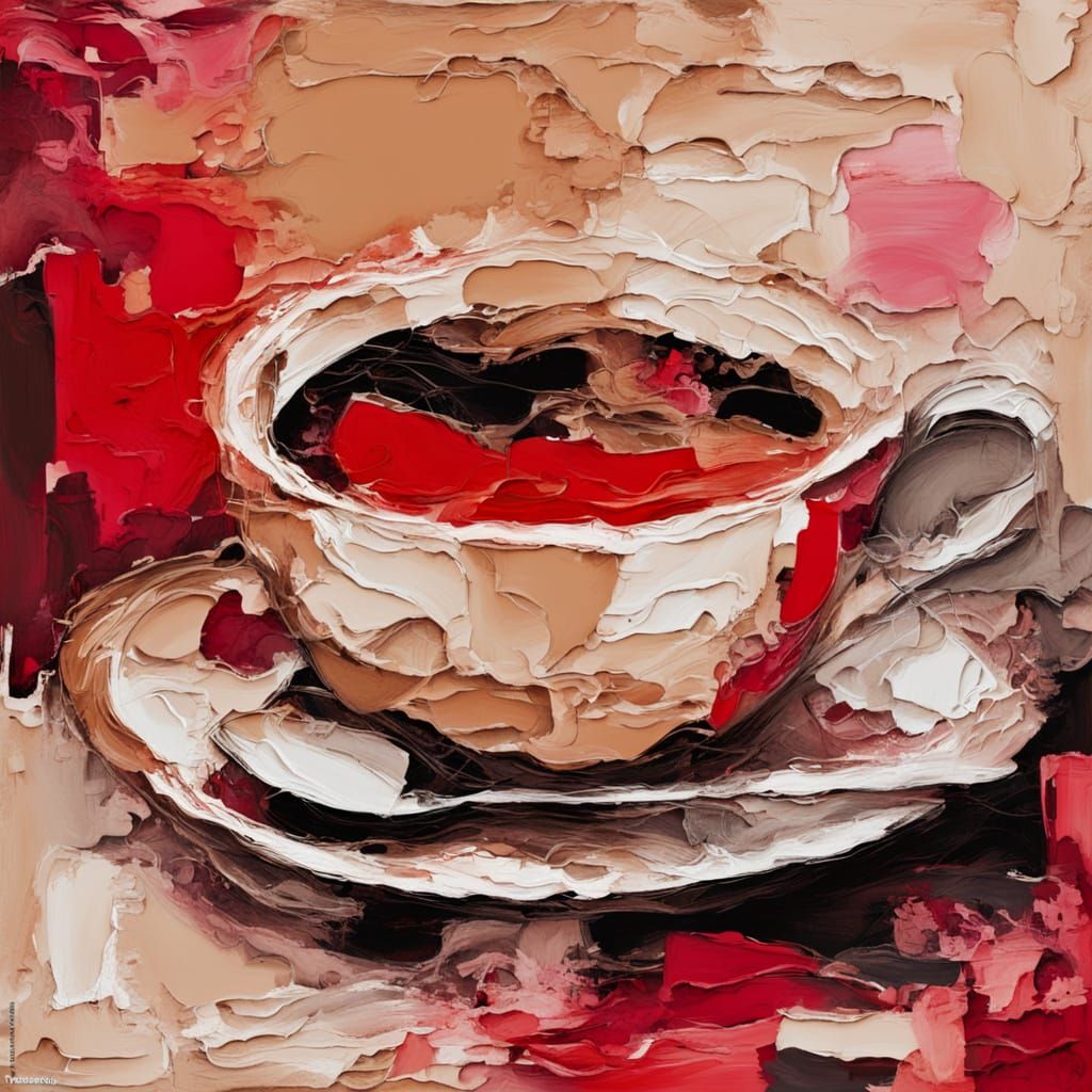 Maximalist Impasto Morning Coffee with Visible Brushstrokes