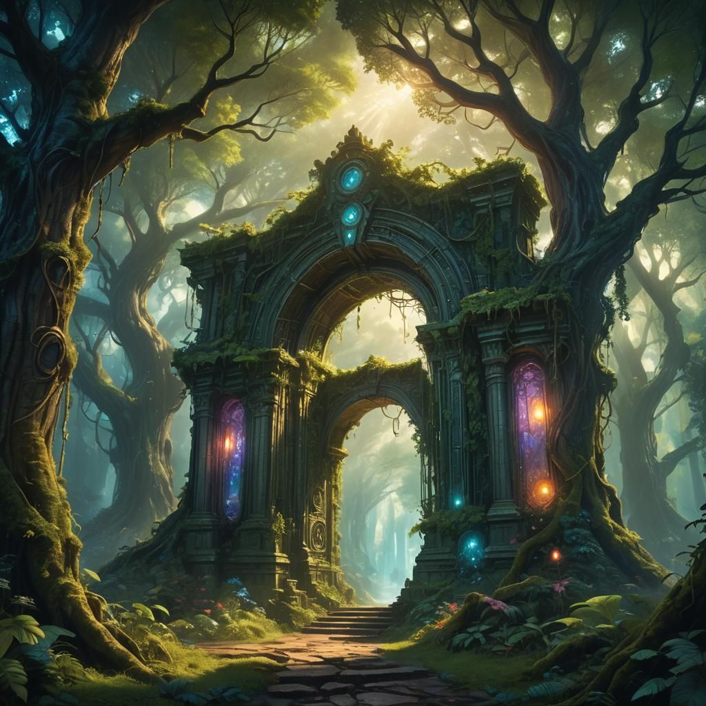 Magical Portals in Fantasy Grove: Concept Art