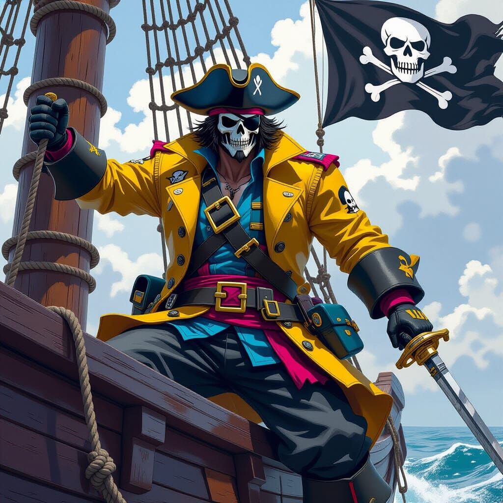 Pirate Gundam with Sabre, Hyperdetailed Dark Fantasy Art