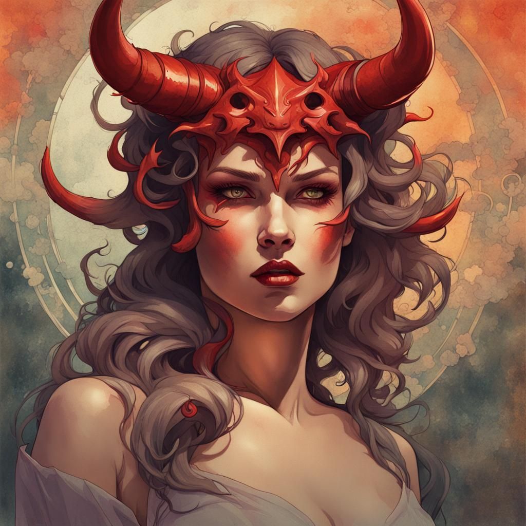 Vintage She-Devil Poster in Watercolor Style