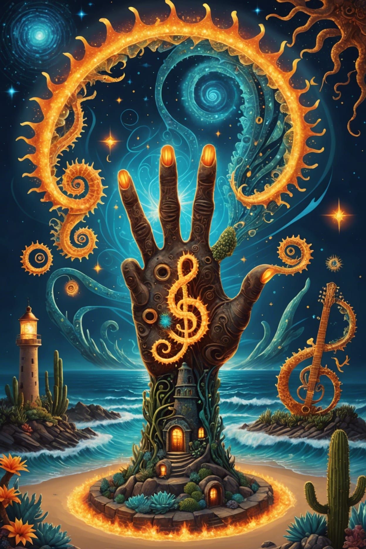 Surreal Seahorse Portal with Bioluminescent Glitter and Frac...