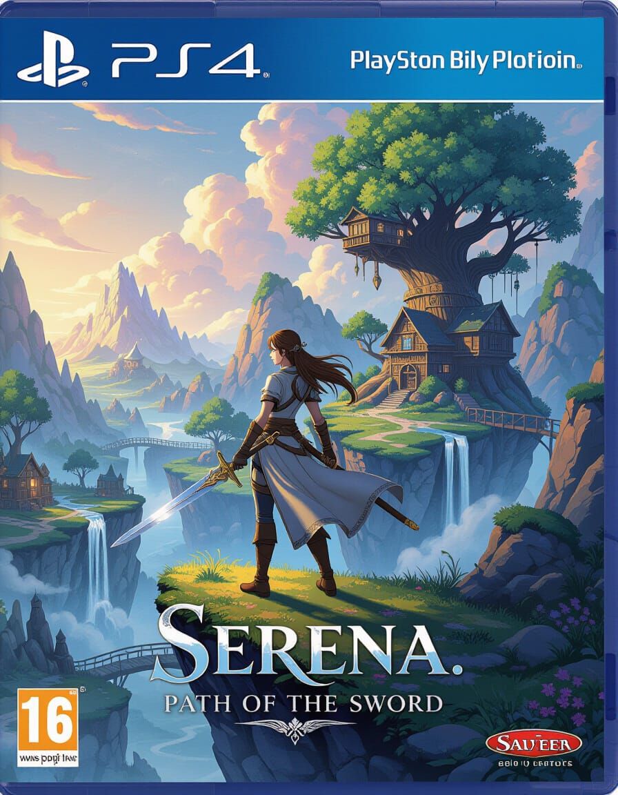 Fantasy Game Cover Art: Sword Maiden on Cliff