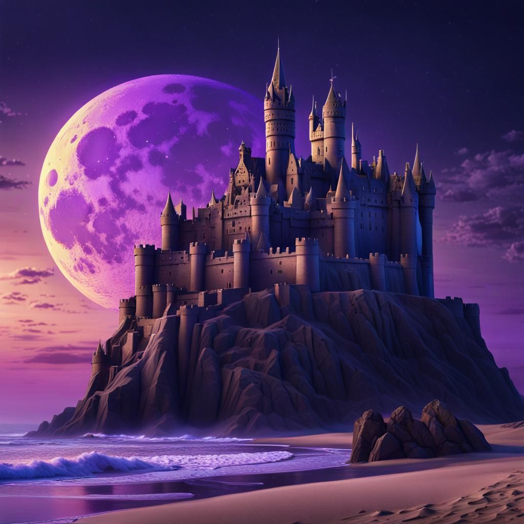 Edinburgh sand castle with purple moon riding
