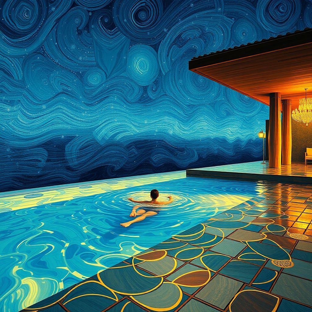 Dazzling Infinity Pool Scene in Vibrant Brushstrokes of Van ...