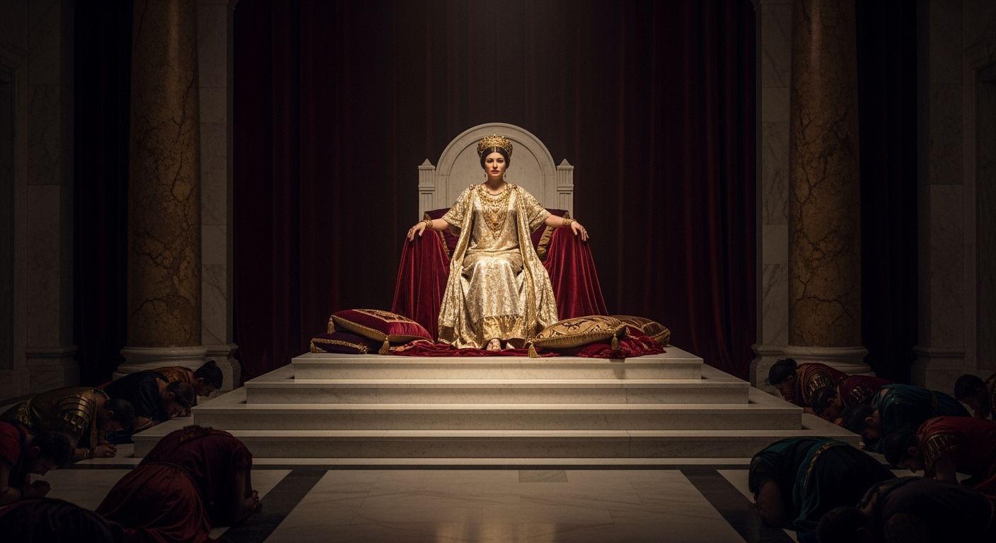 Majestic Roman Empress on Marble Throne