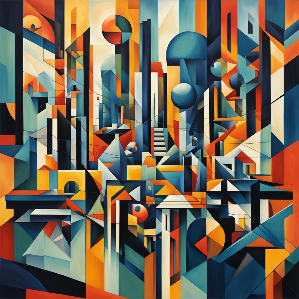 Brisbane Cubist Painting in Geometric Fauvism Style