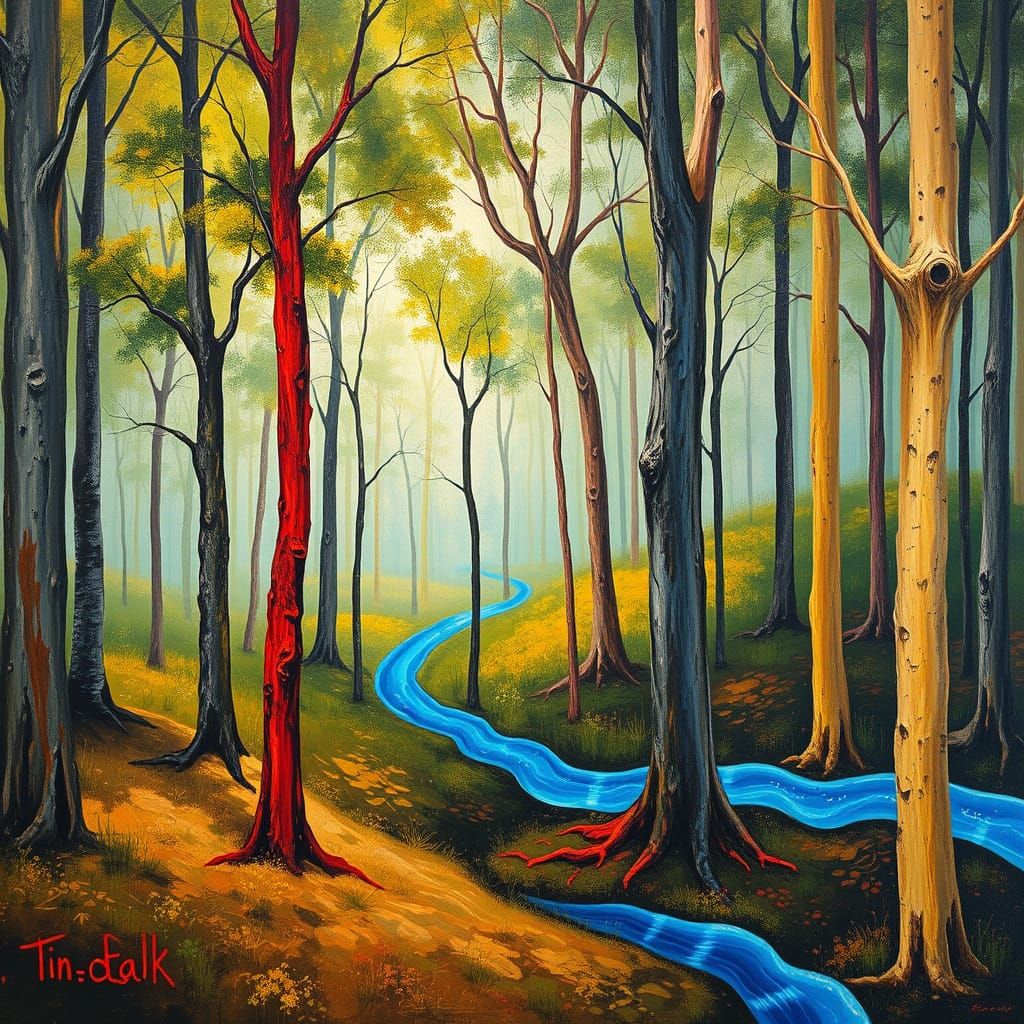 Dreamlike Forest Drenched in Vibrant, Translucent Paint