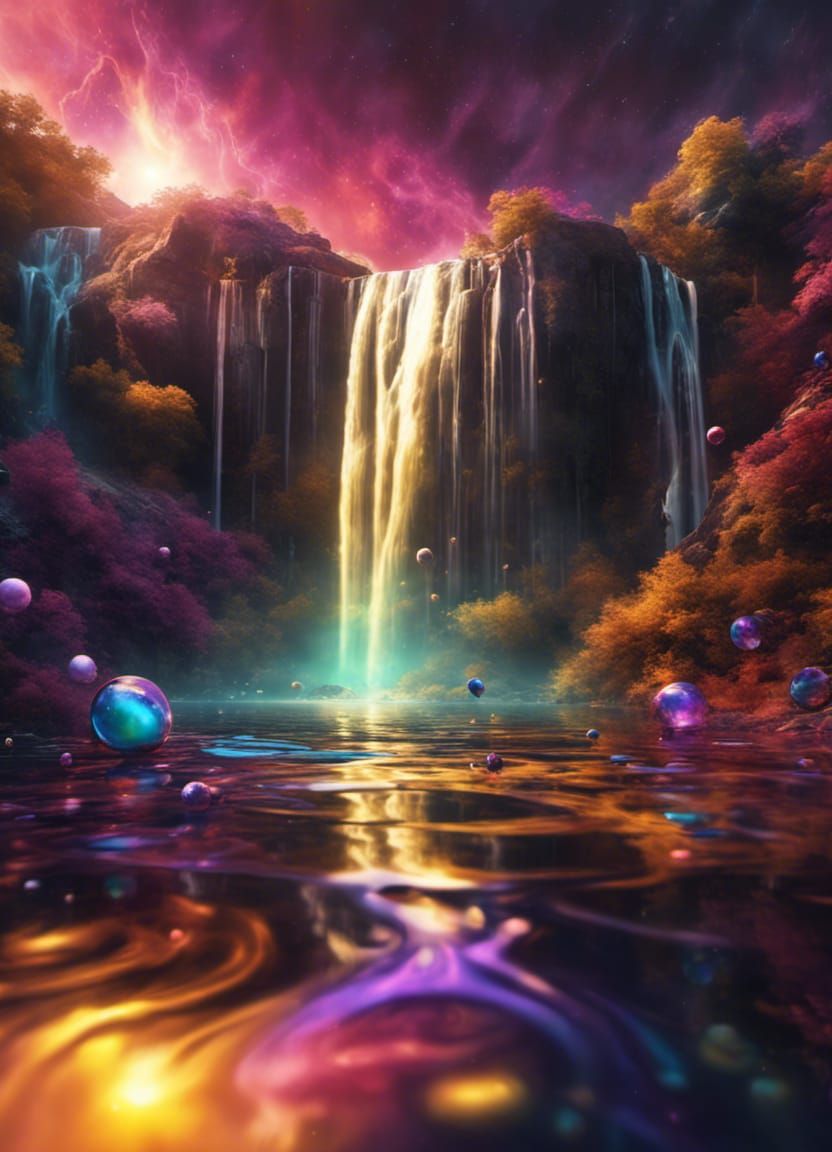 Cosmic Multiverse Waterfall in Fantasy Art Style