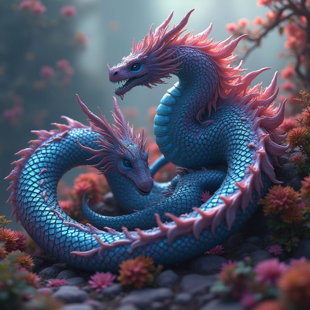 Mystical Hydra and Shimo in Fantasy Realm