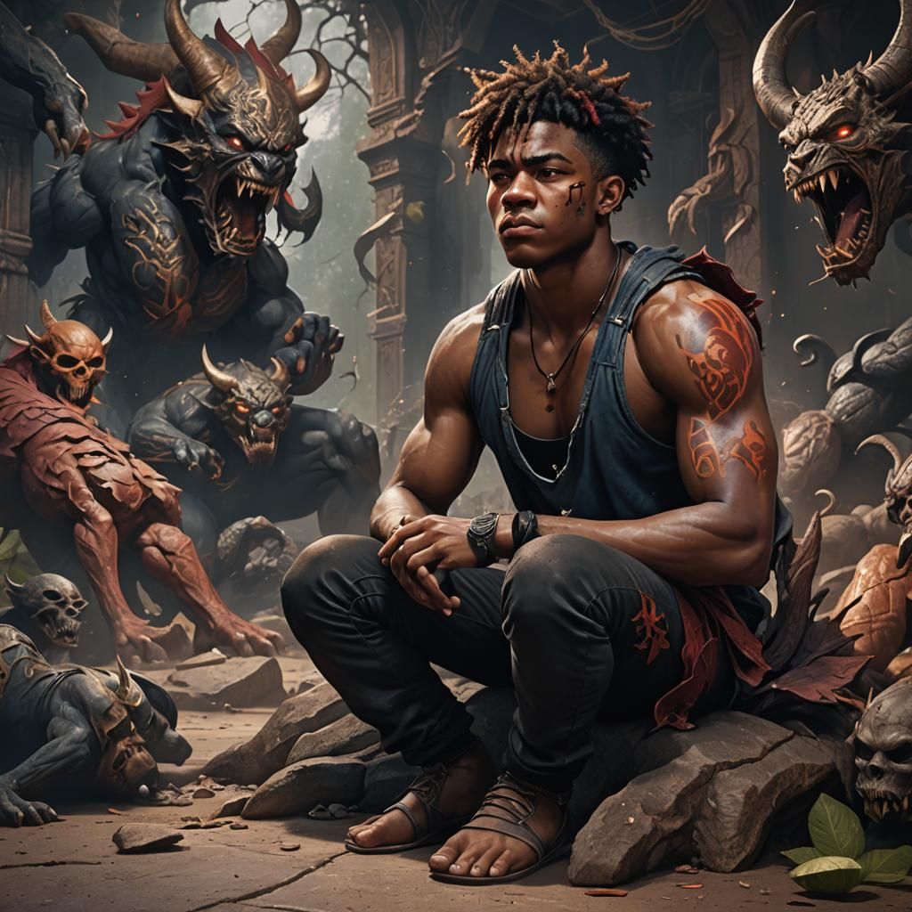 Teenager's Inner Demons: A Detailed Digital Painting