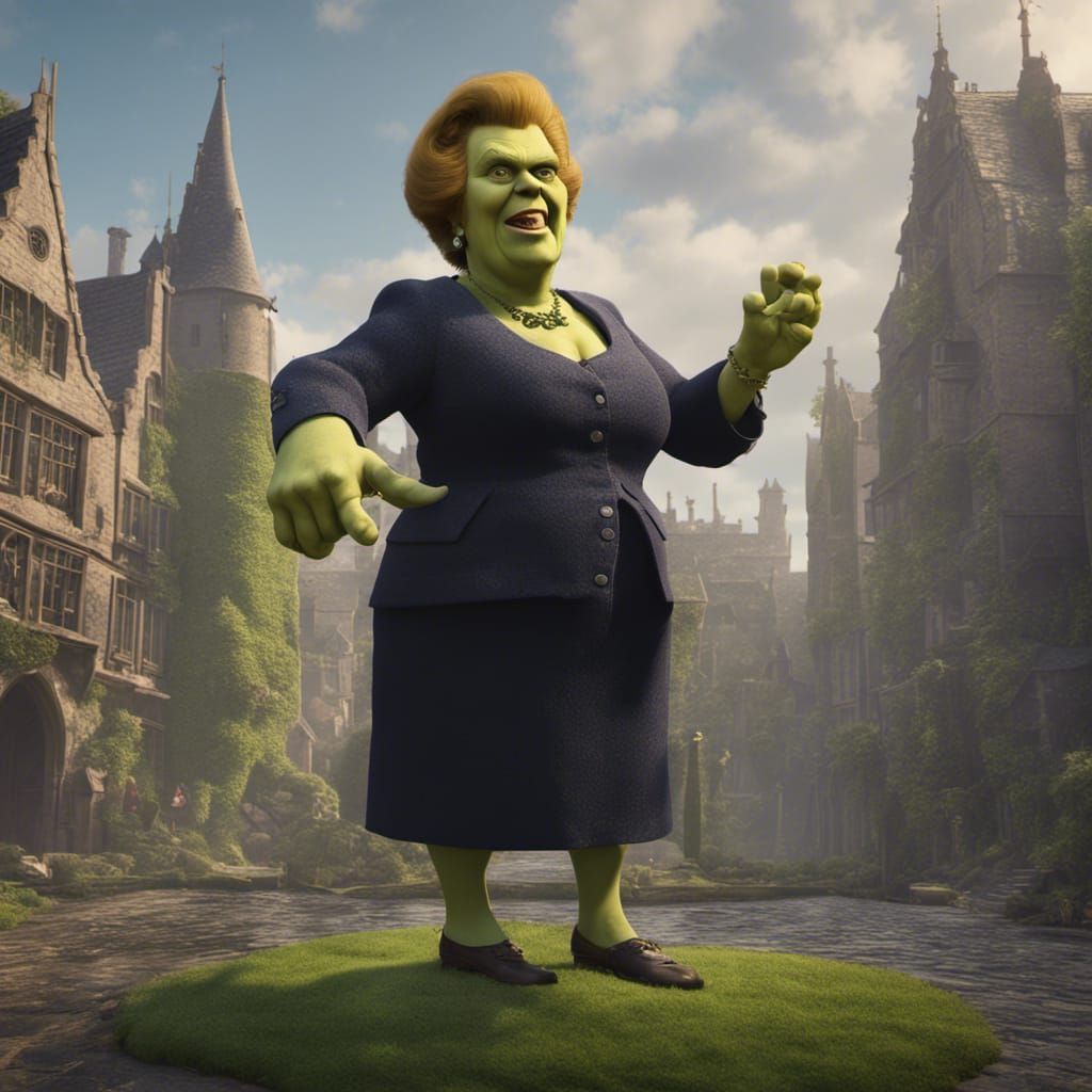 Margaret Thatcher Transformed into Shrek: Detailed Art