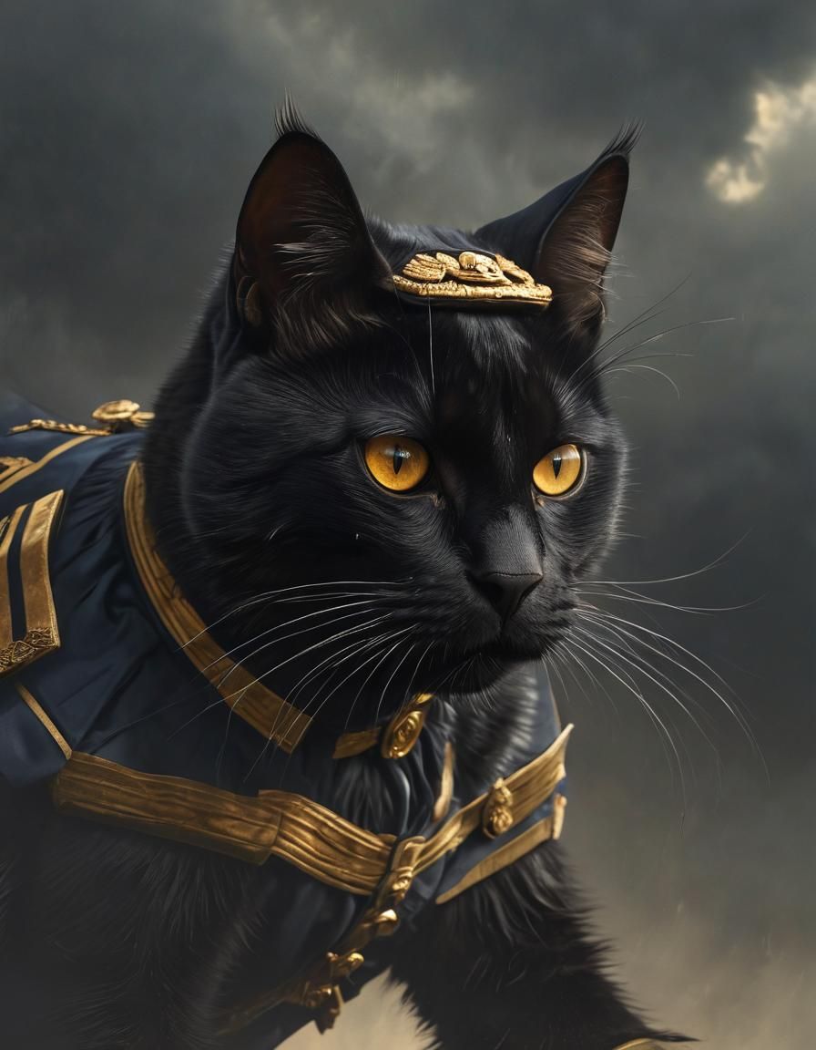 Black Cat General in Dramatic Golden Light