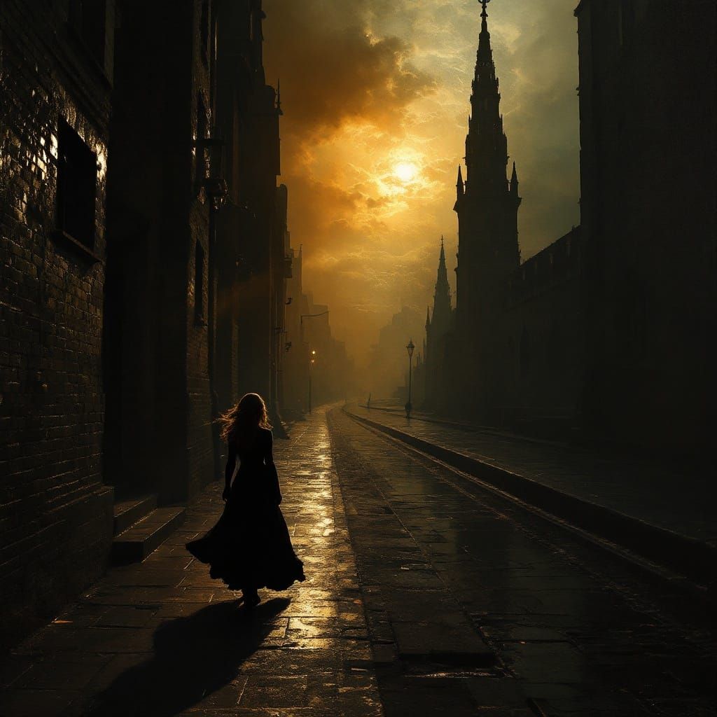 Romantic Landscape Painting with Silhouettes and Mirror Effe...