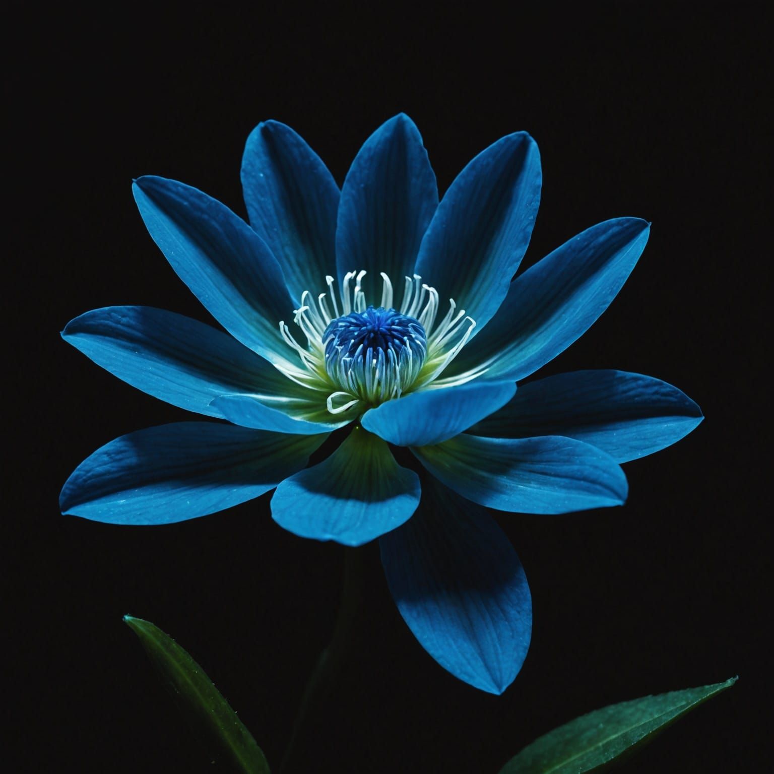 Blue Fluorescent Flower Blooming in Darkness
