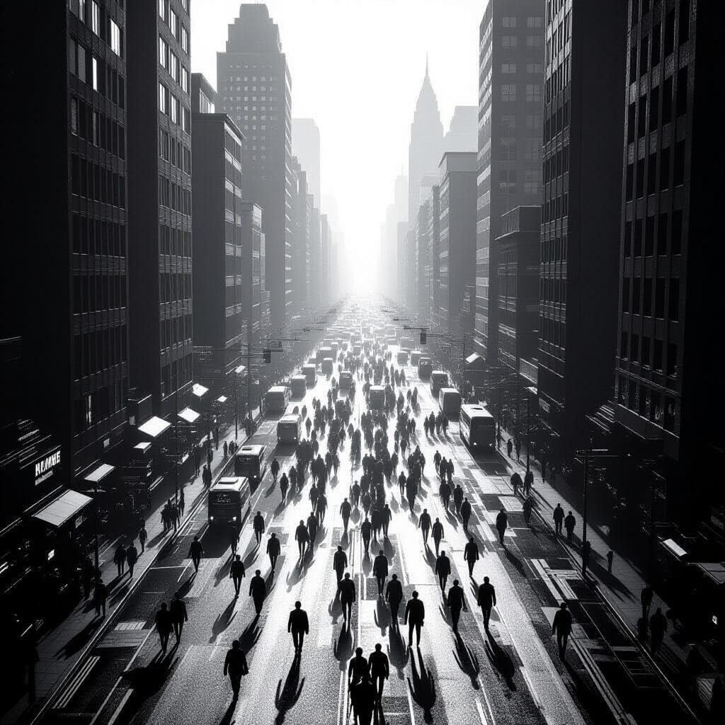 Synchronous Drones in Stark Black and White Metropolis