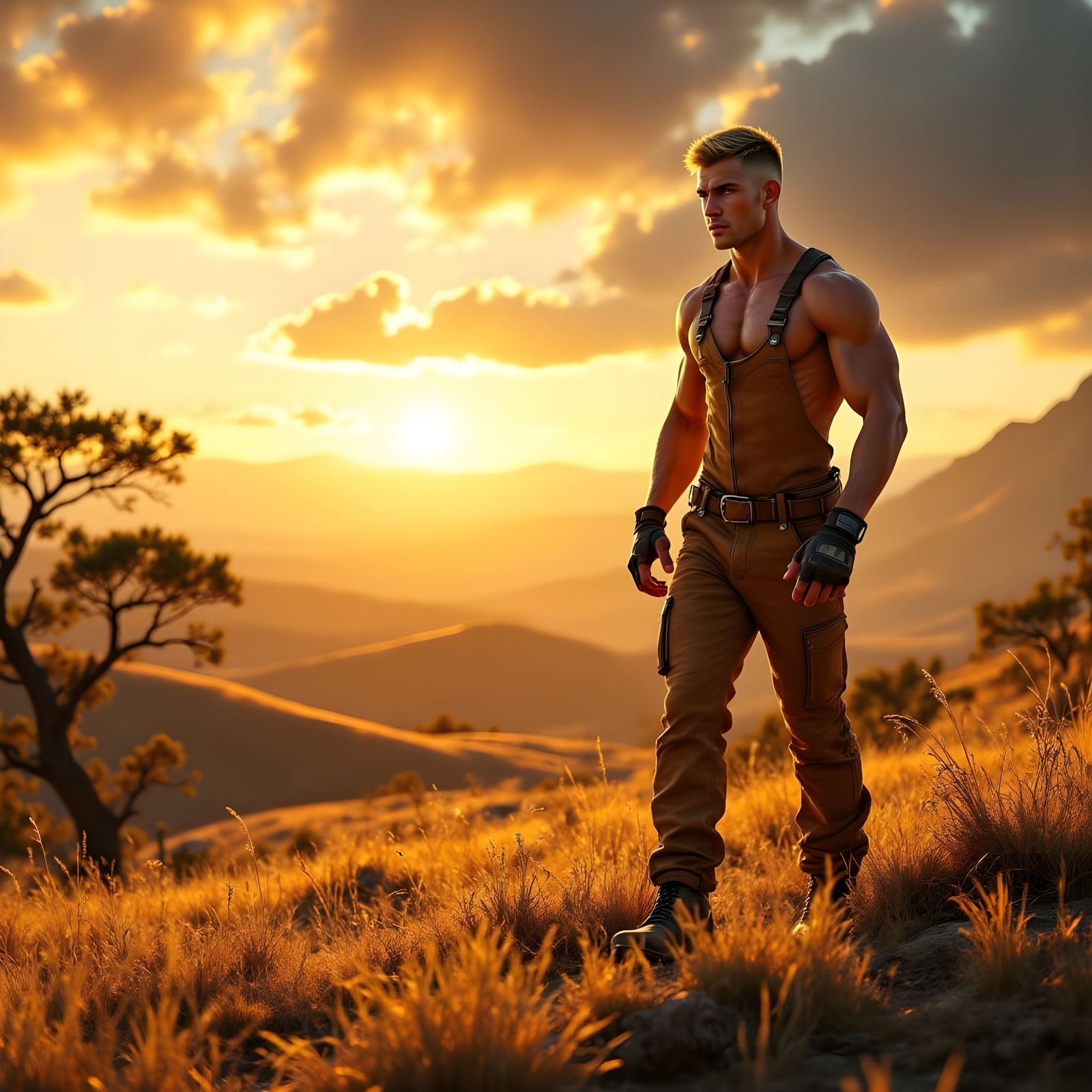 Sun-Kissed Rancher in Hyper-Realistic Landscape