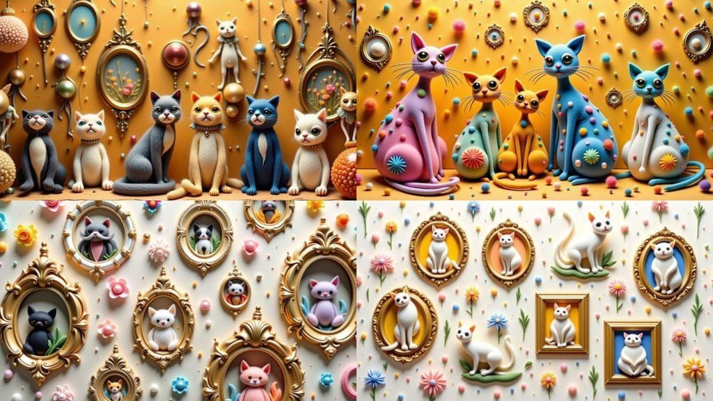Whimsical Needle Felt Cats in Golden Frames